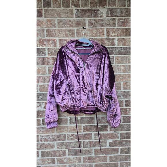 Free People Purple Velvet Bomber Jacket Size XS - Picture 3 of 5